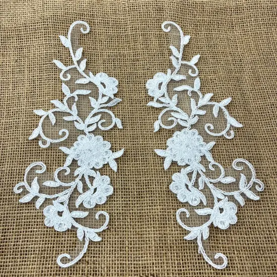 1 Pair Beaded & Corded Floral Lace Applique Embroidered on 100% Polyester 9.5" x 2" Each Side Turquoise {5}