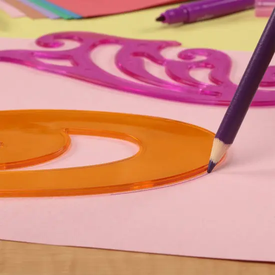 Jerry's Artarama Elodie's Curvy Stencil Set of 3 &ndash; Beginner Level Stencils in Purple, Orange & Blue &ndash; Artist Supplies with Dual Inking Edges & Reusable Storage Pouch {5}