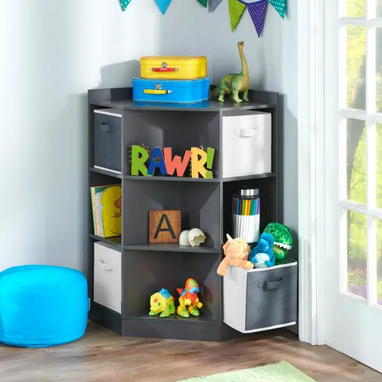 Badger Basket Corner Cubby Storage Unit with Four Reversible Baskets - Charcoal {2}