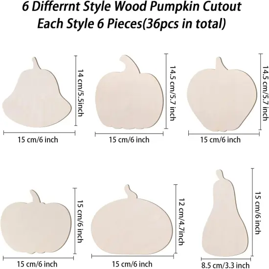 36 Pieces Unfinished Wood Pumpkin Cutout Shapes 6 Inch {2}