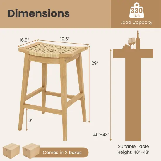 Costway 1/2/4 PCS 29" Teak Wood Bar Stool with Footrest & Saddle Seat Boho Bar Height Stool {3}