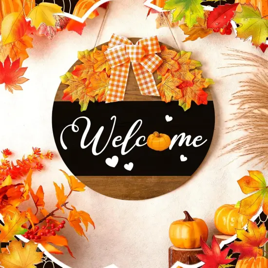 Fall Welcome Wooden Hanging Sign - (Maple) {2}