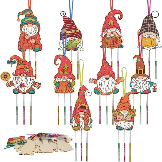 10 Pack Fall Craft for Kids Coloring Wooden Wind Chime {1}