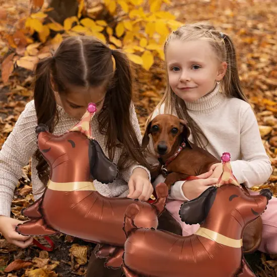 5Pcs Dog Birthday Balloons Dachshund Shaped Puppy Dogs Foil Mylar Balloons {2}