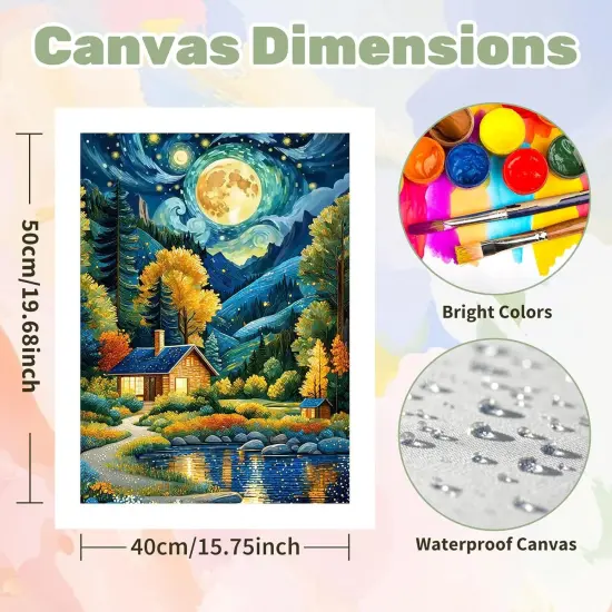 Landscape Paint by Numbers Kit - 16x20 Inch (Starry Cabin) {3}