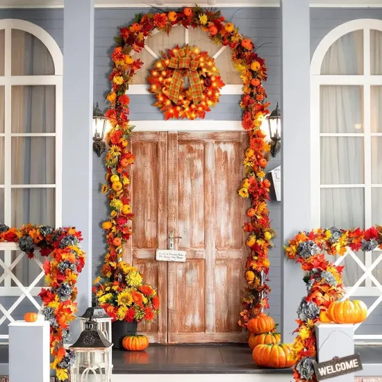 Fall Door Wreaths with Lights & Bow {5}