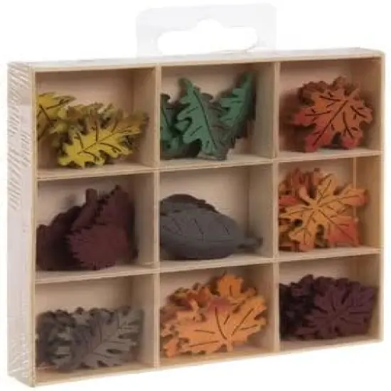 Autumn Leaves Painted Miniature Wood Cutout Shapes - 45 Pieces {3}