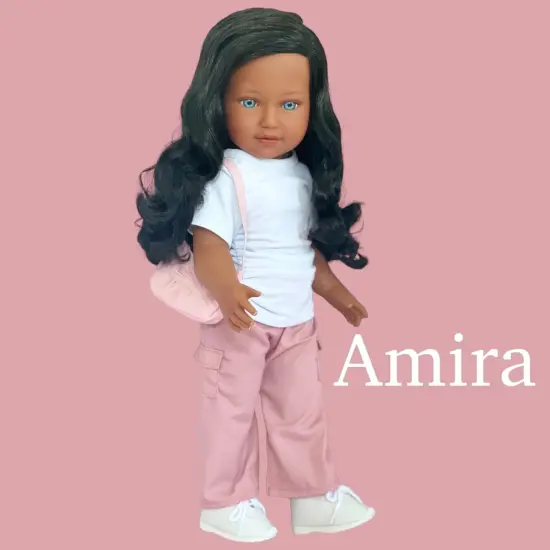 Amira - 18-Inch Biracial Doll with Blue Eyes and Long Wavy Black Hair, Celebrating Brazilian and African American Heritage {2}