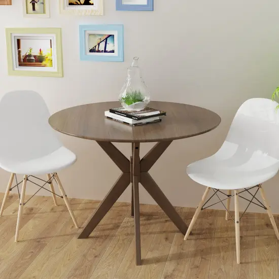 Costway Modern Round Wood Dining Table 35'' W/ Solid Wood Legs& Base for Home, Office {2}