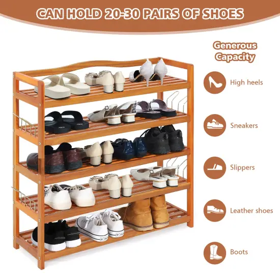 Costway 5-Tier Wood Shoe Rack Freestanding Large Shoe Storage Organizer Heavy-duty {3}