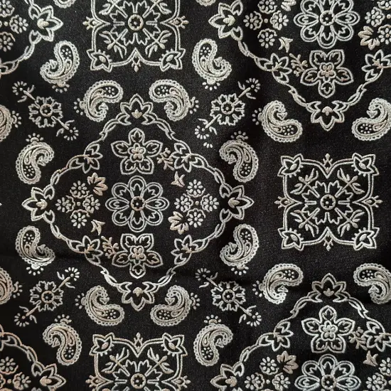 1 Yard Stretch Nylon Spandex Fabric with Bandana Design Foil for Dancewear Swimwear 60" Width White Silver {7}
