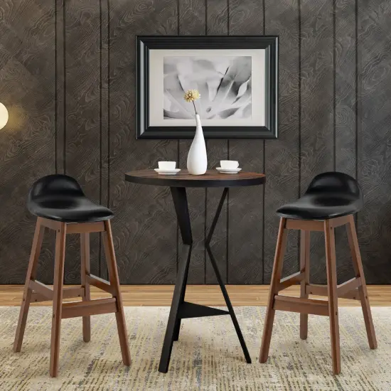 Costway Set of 2 Upholstered PU Leather Barstools 27.5'' Wooden Dining Chairs Black&Brown {2}