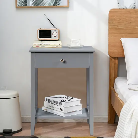 Costway Nightstand End Table Storage Display Bedroom Furniture Drawer Shelf Beside White\Brown\Grey {2}