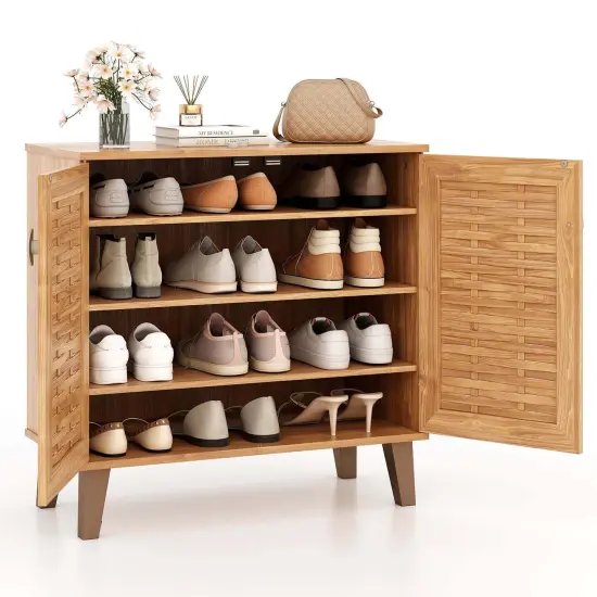 Costway 2-Door Shoe Cabinet with Ventilated Woven Doors & 3 Removable Shelves for Entryway {1}