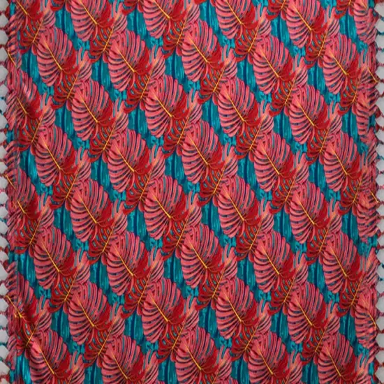 72" L x 45" W Split Leaf Rayon Sarong with Fringes Fabric Teal {6}