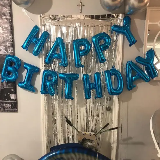 Blue Happy Birthday Balloon Banner, 16 Inch Foil Mylar - Blue {3}