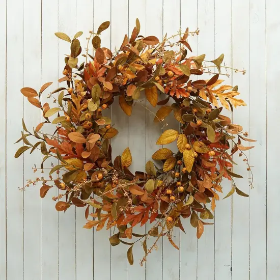 Artificial Fall Wreath - Mixed Leaves With Pumpkin {3}