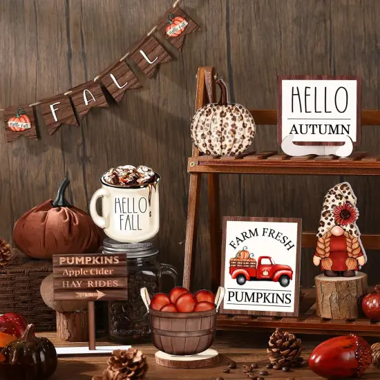 13 Pcs Fall Tiered Tray Decor Set Thanksgiving {5}