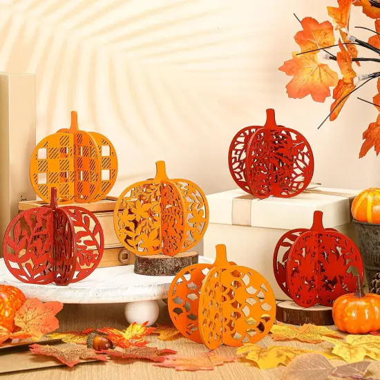 12 Pcs Fall Decor Pumpkin Wooden Table Sign Autumn Pumpkin Tiered {2}