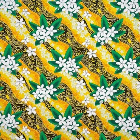 1 Yard Tiare & Banana Leaf Tribal Design 100% Cotton Fabric 45" Width Yellow {1}