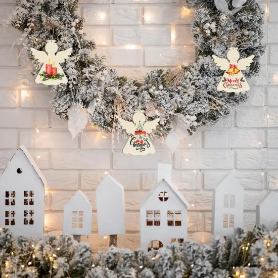 Wooden Christmas Ornaments to Paint - Angel Decoration Cutouts, Unfinished 24PCS, 3.5 x 3 inches, DIY Blank Unfinished Christmas Tree Wood Discs Ornament for Home Crafts Hanging {5}