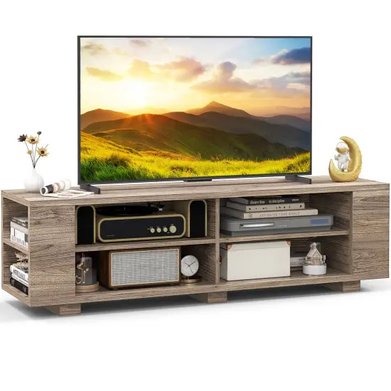 Costway 59'' Wood TV Stand Console Storage Entertainment Media Center w/ Adjustable Shelf {11}