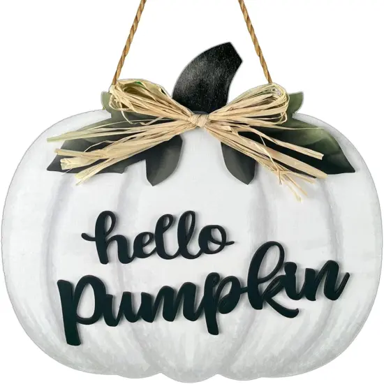 White Pumpkin Wall Decor Hello Pumpkin Sign {1}