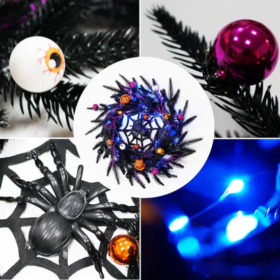Black Halloween Spider Wreath with LED Light {5}