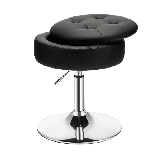 Costway Vanity Stool Adjustable&nbsp;360&deg; Swivel Storage Makeup Chair w/ Removable Tray White\Black\Pink {7}