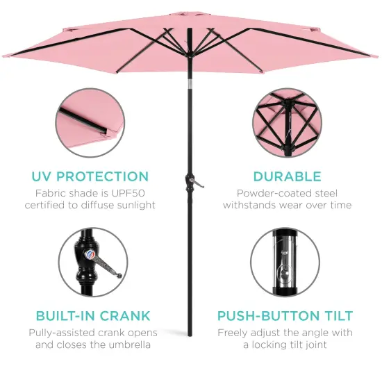 Best Choice Products 10ft Outdoor Steel Market Patio Umbrella w/ Crank, Tilt Push Button, 6 Ribs Carnation {5}