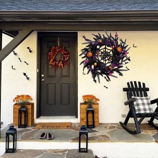 Black Halloween Spider Wreath with LED Light {2}