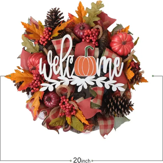 16" Artificial Fall Maple Leaf Wreath {3}
