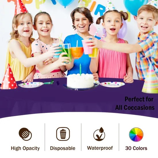 Exquisite Disposable Round Plastic Tablecloths &ndash; 6 Pack 84" Disposable Table Cloths &ndash; Indoor/Outdoor Party Tablecloth &ndash; Round Plastic Table Cover for Events & Party Supplies Purple {4}