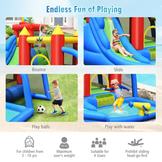 Costway Inflatable Bouncer Water Slide Bounce House Splash Pool {5}