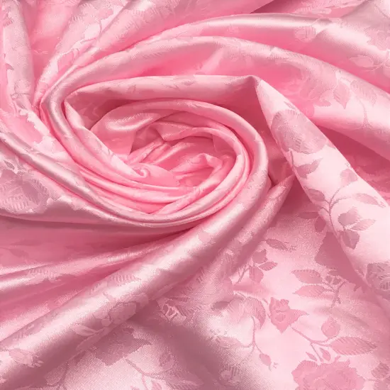 1 Yard Pink Jacquard Satin Reversible Fabric for Tablecloth Curtains Garments 58/60 Inches Width {1}