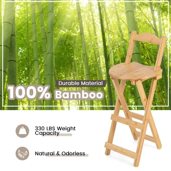 Costway Set of 4 Bamboo Folding Barstools Counter Height Dining Chairs Installation Free {6}