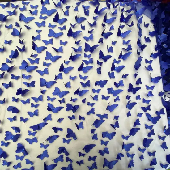 1 Yard Royal Blue 3D Butterfly Mesh Fabric with Satin Appliqu&eacute;s for Dresses and D&eacute;cor 54 Inch Wide {3}