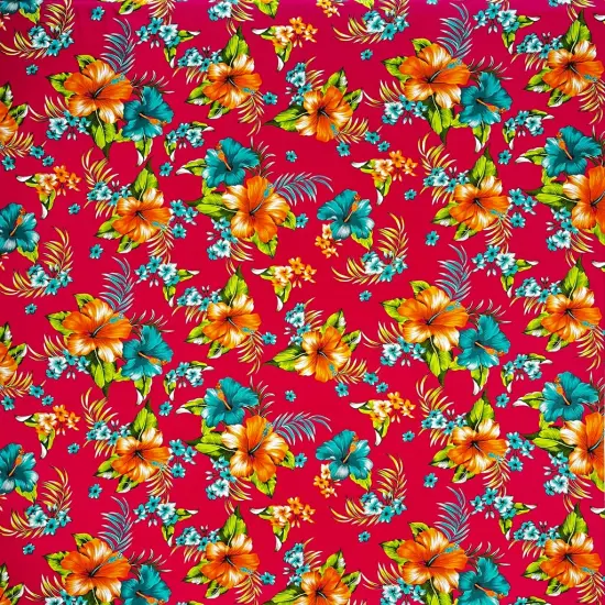 1 Yard Hibiscus Palm Leaves Cotton Fabric 36" Lx 45" W Orange {4}