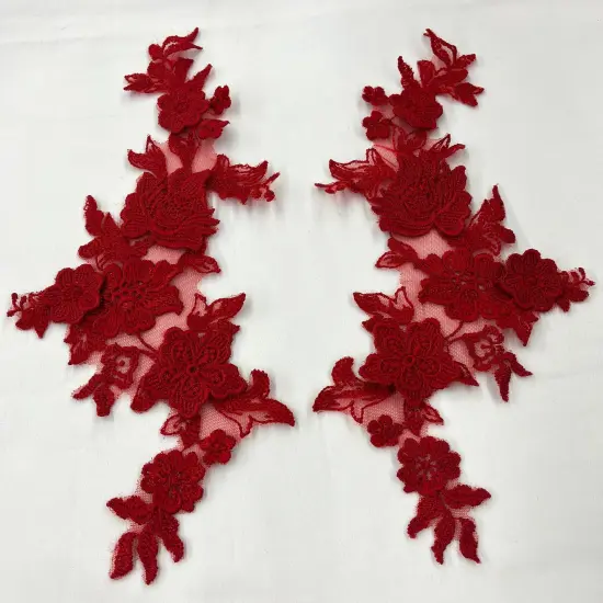 1 Pair 3D Floral Lace Applique Embroidered on 100% Polyester Net Mesh 12" x 4" Each Side Ivory {4}