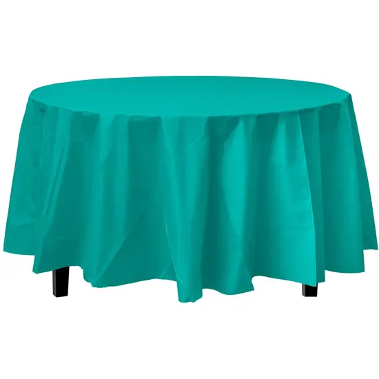 Exquisite Disposable Round Plastic Tablecloths &ndash; 6 Pack 84" Disposable Table Cloths &ndash; Indoor/Outdoor Party Tablecloth &ndash; Round Plastic Table Cover for Events & Party Supplies Teal {2}