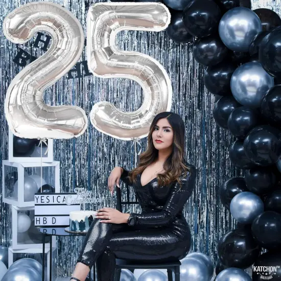 Silver 25 Balloon Numbers - 40 Inch | Silver Mylar Foil Balloon - Silver {3}