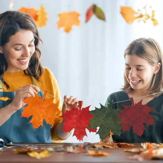 50Pcs Fall Maple Leaves Cutouts 5 Solid Colors Cardboard-Red, Green, Yellow, Brown, Orange {4}