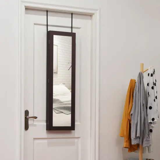 Costway Wall Door Mounted Mirrored Jewelry Cabinet Storage Organizer-Black/Brown/White {3}