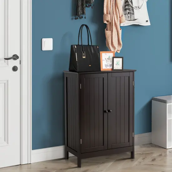 Bathroom Floor Storage Cabinet Double Door Kitchen Cupboard Shoe Cabinet Brown {3}