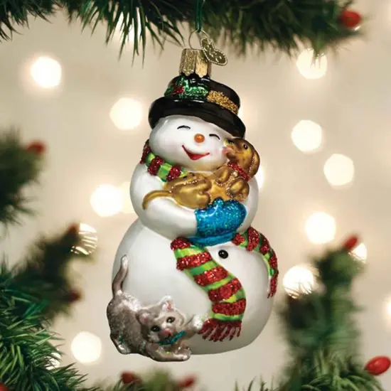 Old World Christmas 4.5 Inch Snowman With Playful Pets Tree Ornament , Dogs Cats Ornament Multicolored {3}