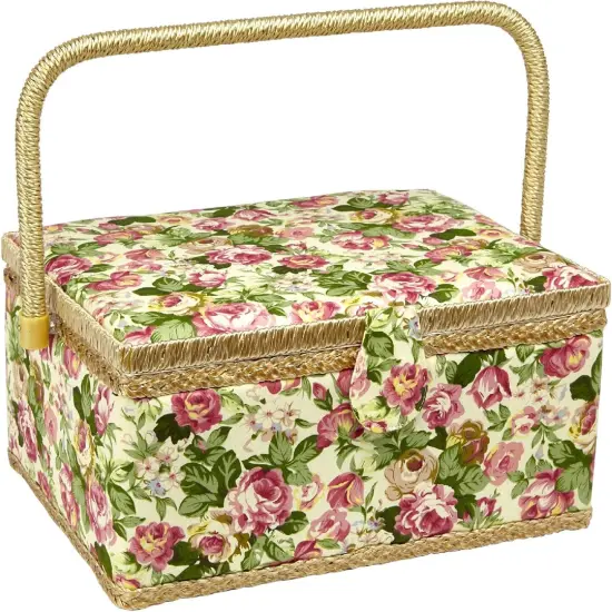Floral Sewing Basket &ndash; Large Storage Box with Tray, Pin Cushion & Pocket {1}