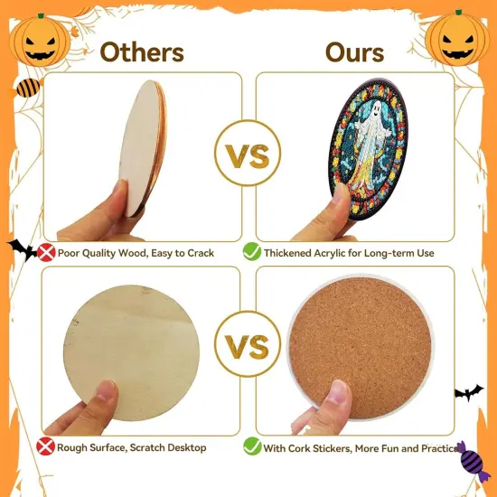 8 Pack Halloween Diamond Art Coasters Kit-3.9inch {2}