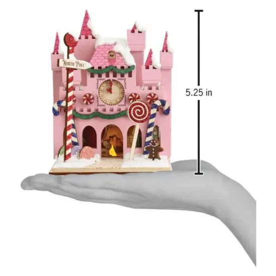 Old World Christmas 5.25 In Santa's Magic Castle Tree Ornament , Lollipop Gingerbread Man Clock Pink {3}