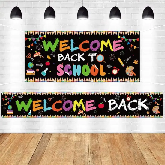 2pcs Welcome Back to School Backdrop Banner School Party Decorations {1}