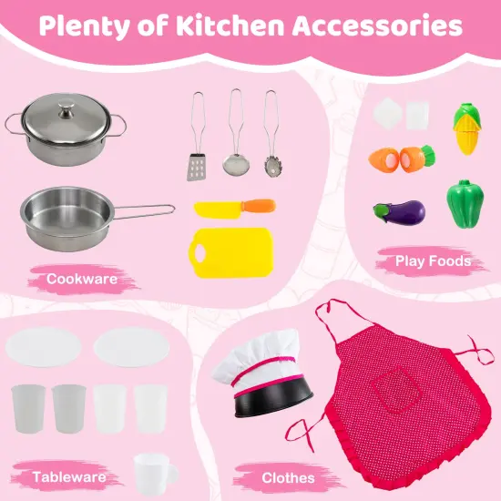 Wooden Pink Kitchen Playset with Lights & Sounds for Kids Ages 3+ {6}